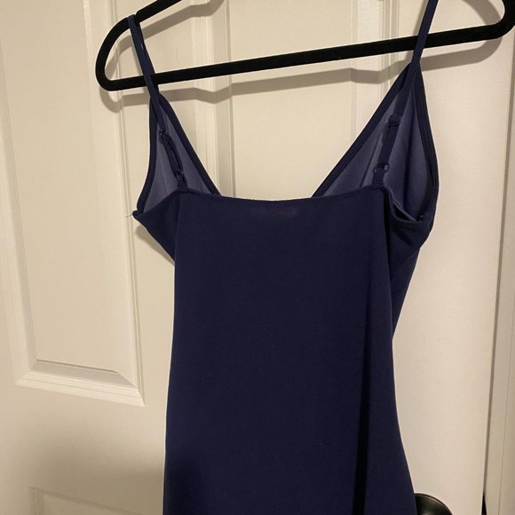 Navy Ruched Side Asymmetrical V Neck Bodycon Cami Dress‎ - Size Medium - Picture 7 of 7